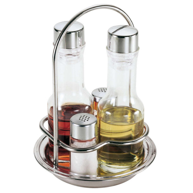 Condiment set 4 pieces with stainless steel basket