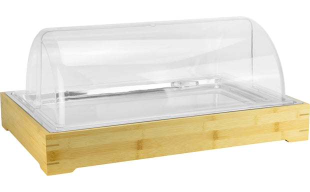 Rectangular bamboo cooling tray with roll top cover