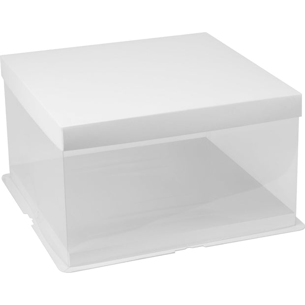 Square transparent cake box with white lid 26x18cm