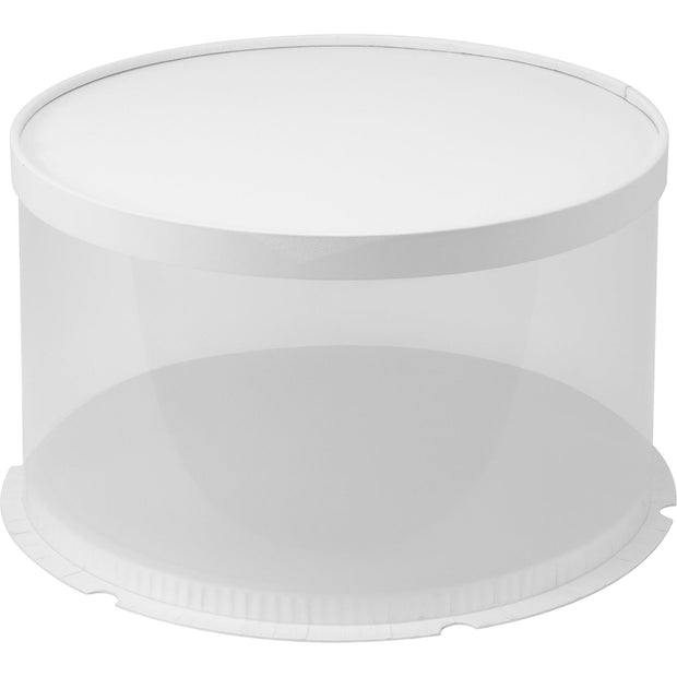 Round transparent cake box with white lid 26x18cm