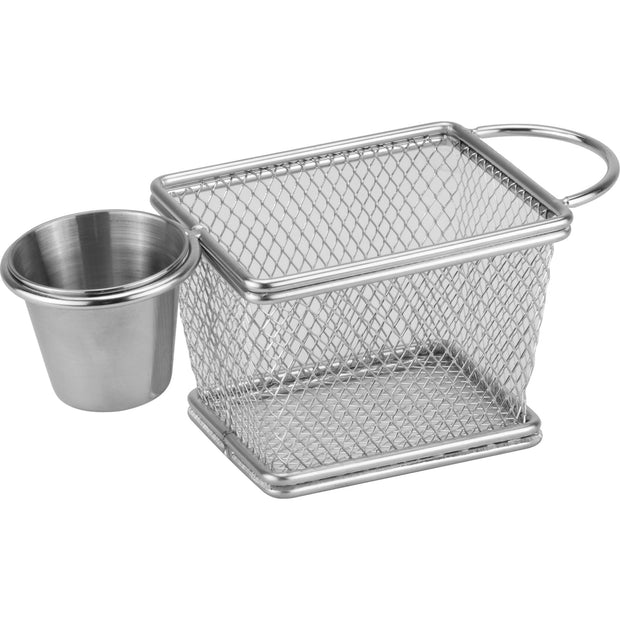 Rectangular metal serving basket with ramekin "Silver" 10x8cm