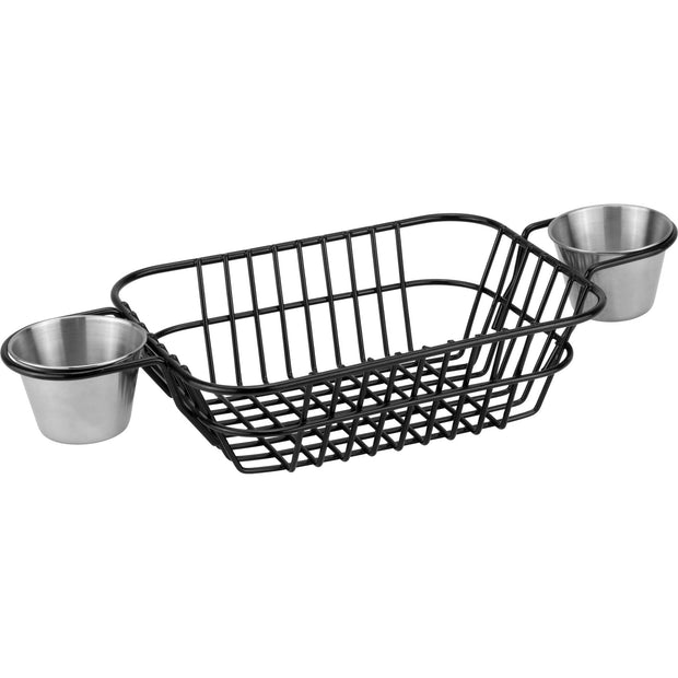 Serving basket with two stainless steel ramekins 20x15cm