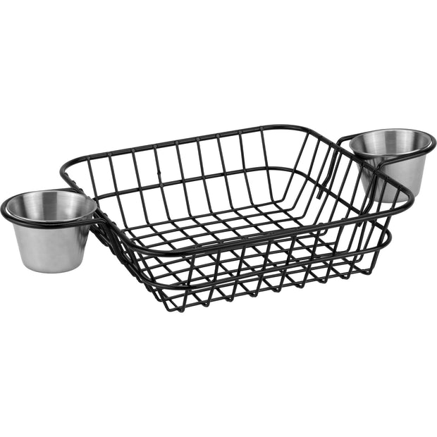 Metal serving basket with two stainless steel ramekins 20x20cm