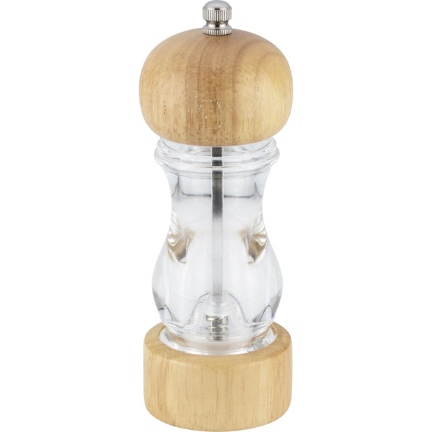 Acrylic salt/pepper mill with wood finish top and base 16cm