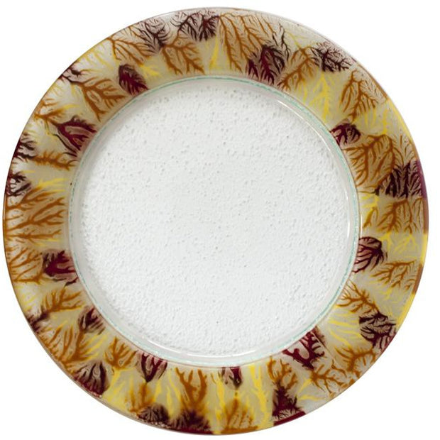 Glass plate with coral yellow rim 32cm