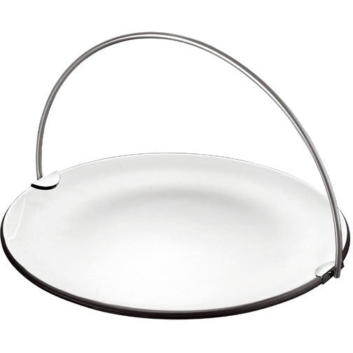 Round glass platter with metal handle 21x13cm