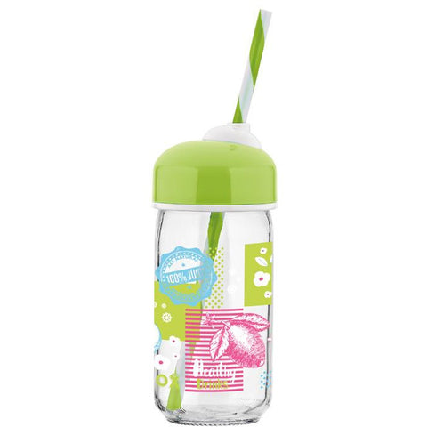 Decorated bottle with  straw 370ml