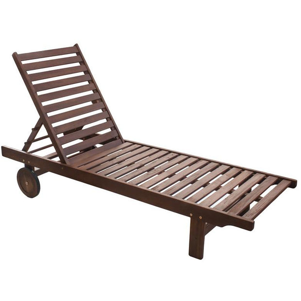 Wooden sun lounger with wheels and 4 reclining positions "Classic" 193x60cm
