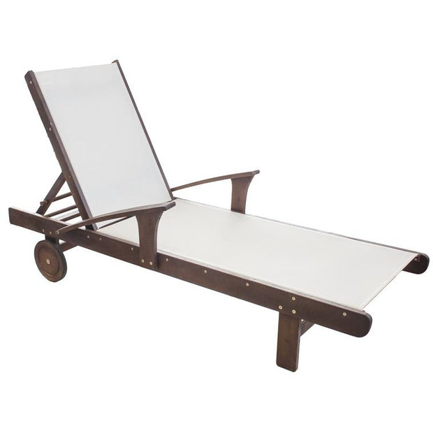Wooden frame sun lounger with armrest and textile base 200x72cm