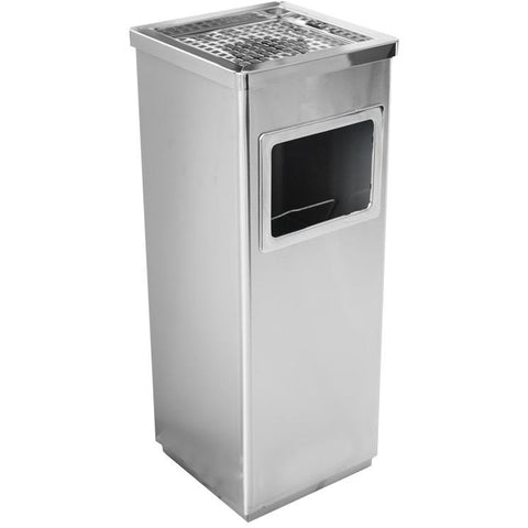 Stainless steel square hotel trash can with ashtray 40 litres
