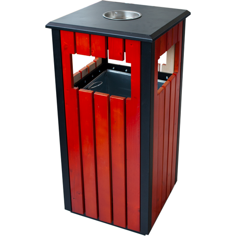 Square hotel trash can with ashtray red "Wood" 90 litres