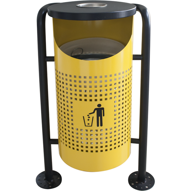 Outdoor trash can with ashtray yellow 90 litres