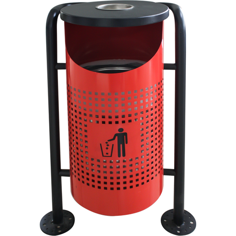Outdoor trash can with ashtray red 90 litres