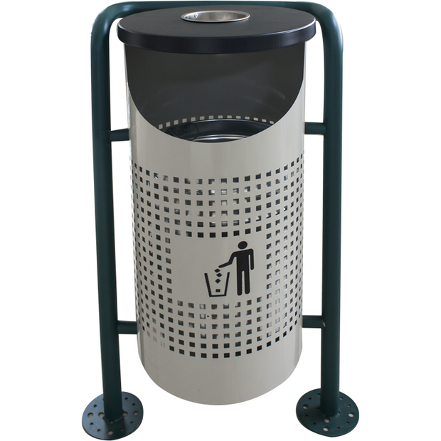 Outdoor trash can with ashtray grey 90 litres