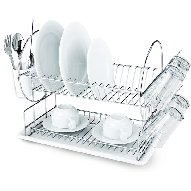 Metal dish rack with plastic white tray 23.5cm