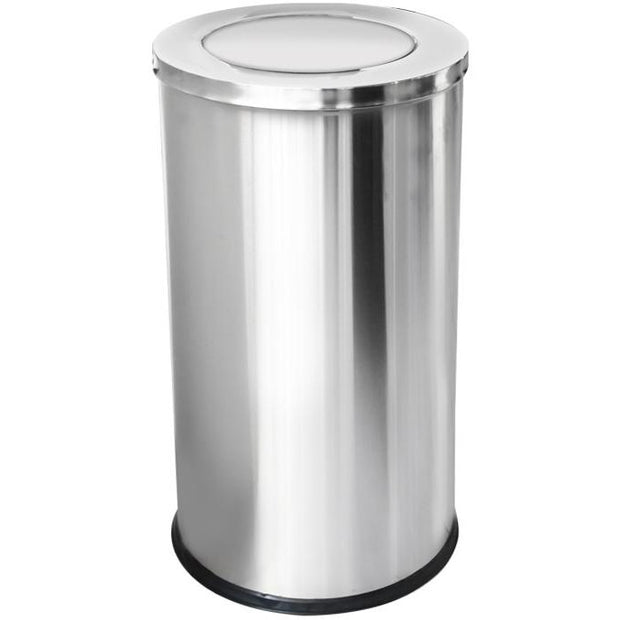 Round metal trash can with swinging lid and inner bucket 80 litres