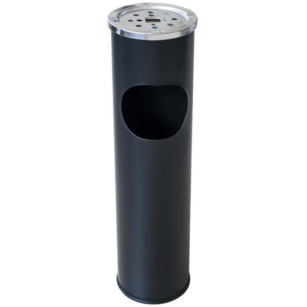 Round hotel trash can with ashtray black 8 litres