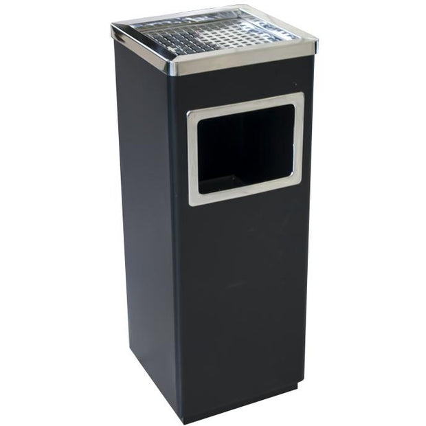 Square hotel trash can with ash tray black 40 litres