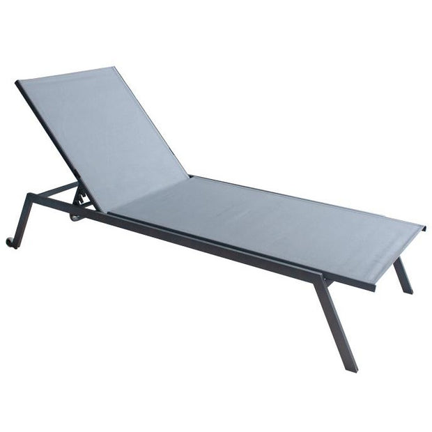 Aluminium frame sun lounger on wheels with 4 reclining positions grey 197.5x70cm