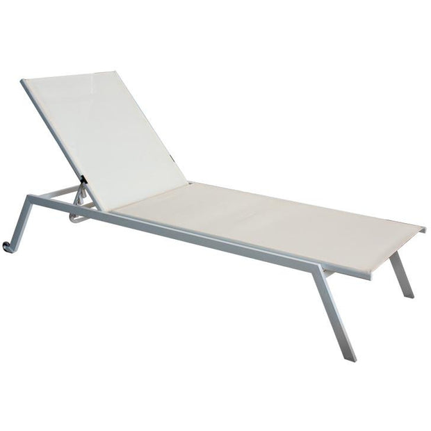 Aluminium frame sun lounger on wheels with 4 reclining positions beige 197.5x70cm
