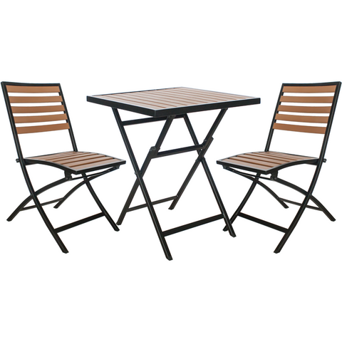 3 Piece folding furniture set "Plastic Wood Natural" table + 2 chairs