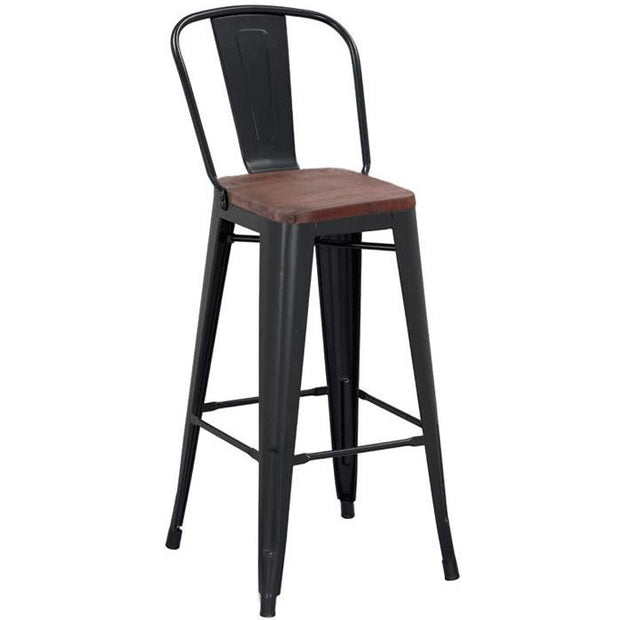 Metal/wood bar chair "Antique" black matte 117.5cm