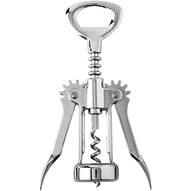 Wing lever corkscrew with bottle opener