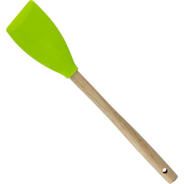 Silicone green spatula with wooden handle