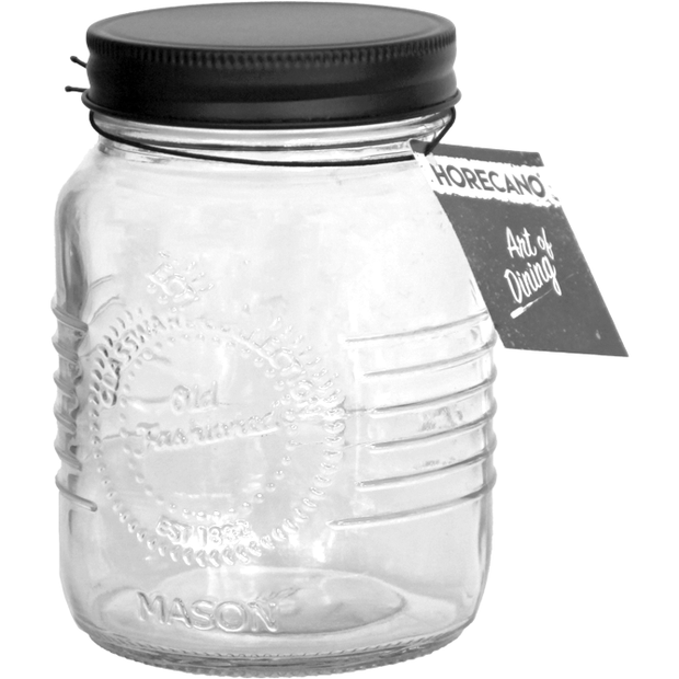 Glass jar with black metal screw lid 2 litres