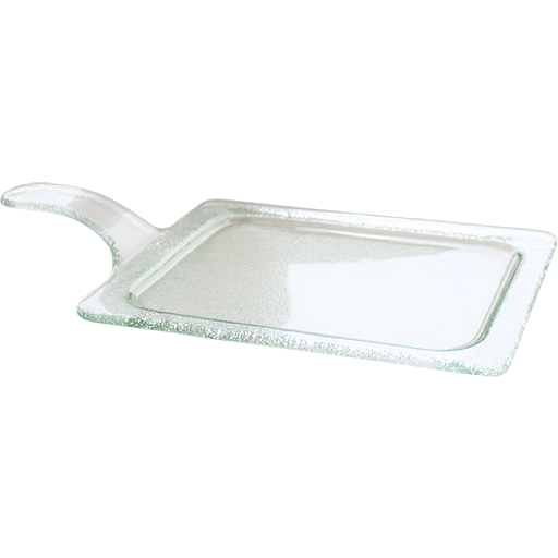 Rectangular glass platter with handle for desserts 16x20cm