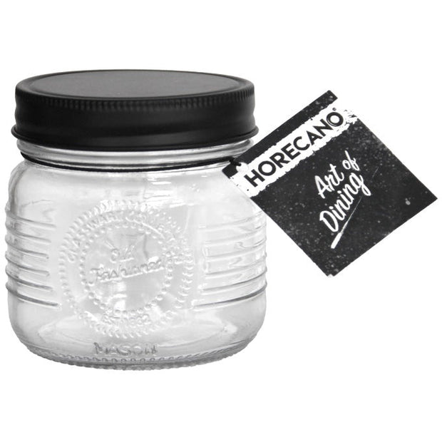 Glass jar (short) with black metal screw lid 500ml