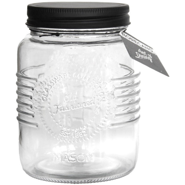 Glass jar with black metal screw lid 1 litre