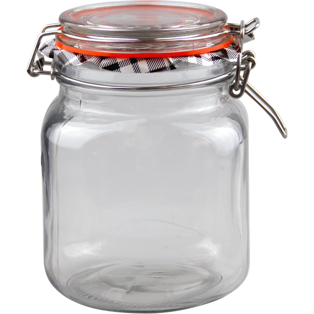 Round glass jar with clip lid 1 litre