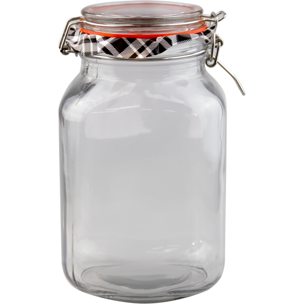 Round glass jar with clip lid 2 litres