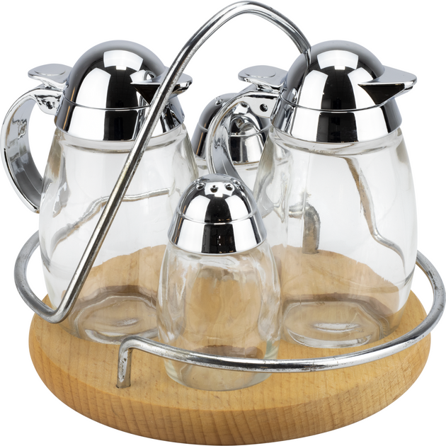 Condiment set with round wooden stand – HORECANO