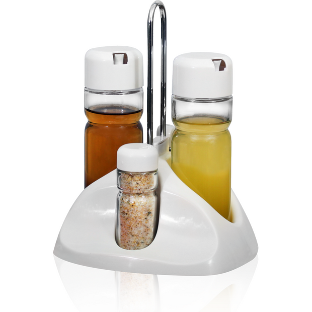 Glass condiment set with stand white 5 pcs