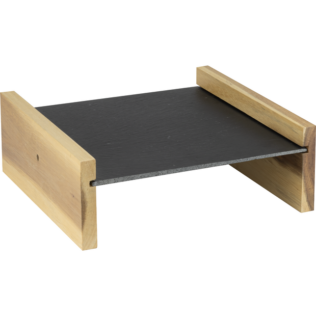 Slate serving tray with wood stand 27cm