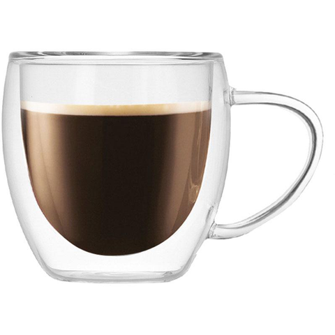 Glass double wall cup with handle 250ml