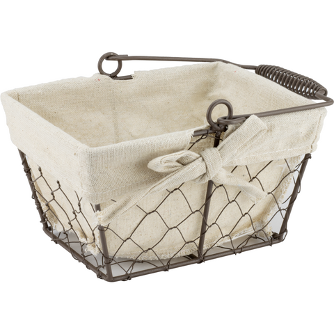 Rectangular metal bread basket with textile liner and metal handle 20cm