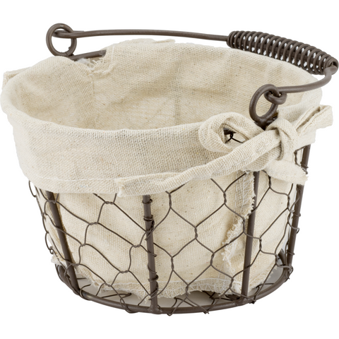 Round metal bread basket with textile liner and metal handle 21cm