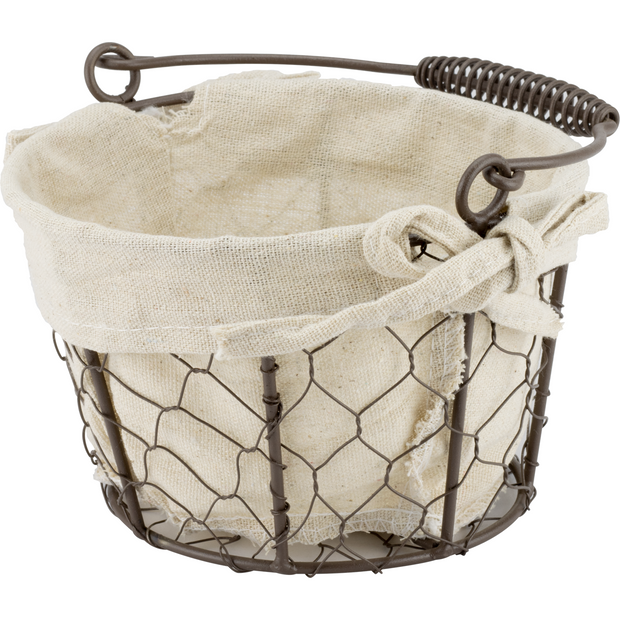 Round metal bread basket with textile liner and metal handle 13.5cm