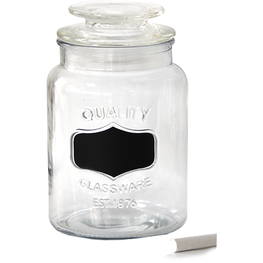 Glass storage jar with chalk board label 1 litre