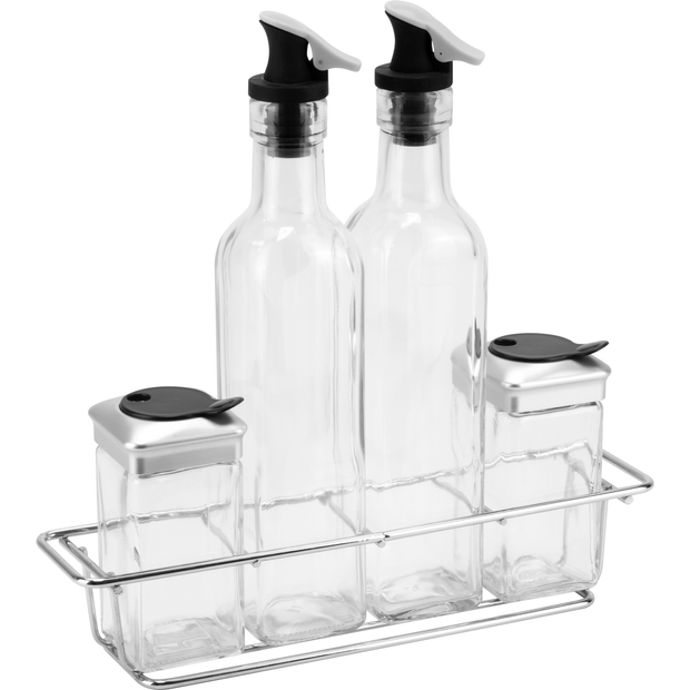 Salad dressing set with chromed rack 4 pieces
