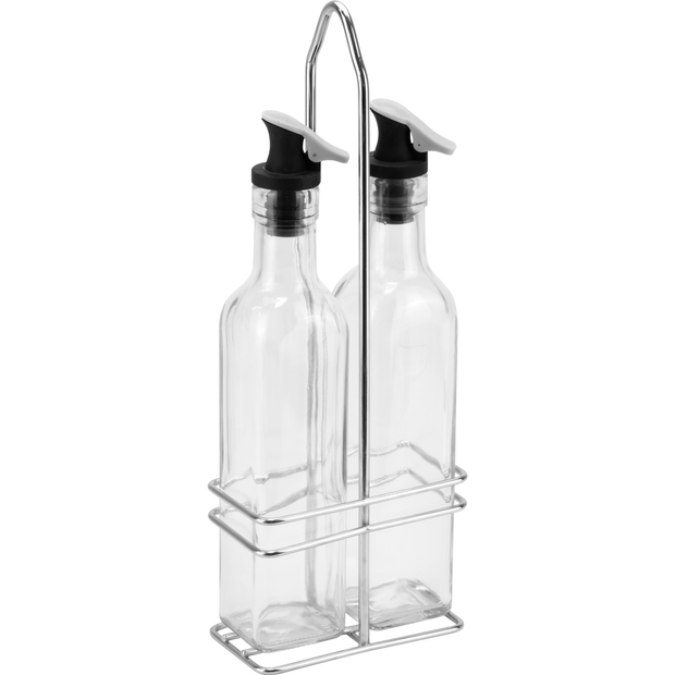 Oil and Vinegar bottle set with chrome stand 250ml x2