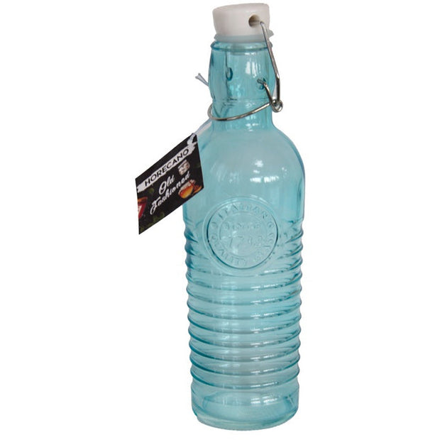 Glass blue bottle with white swing top lid 1 litre