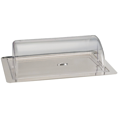 Stainless steel rectangular tray with polycarbonate roll top cover 62x42cm