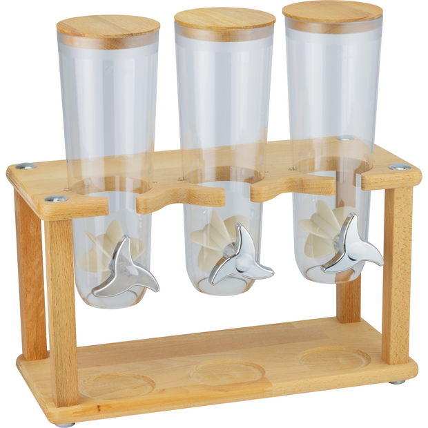 Cereal dispenser with 2 litre containers x3 on bamboo stand