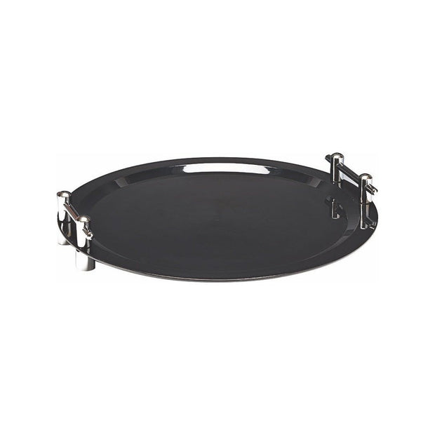Round polycarbonate display tray black with legs and handles 50cm