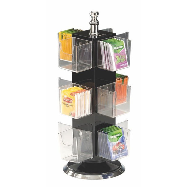 Rotating polycarbonate and acrylic display for tea bags with 12 compartments 36cm