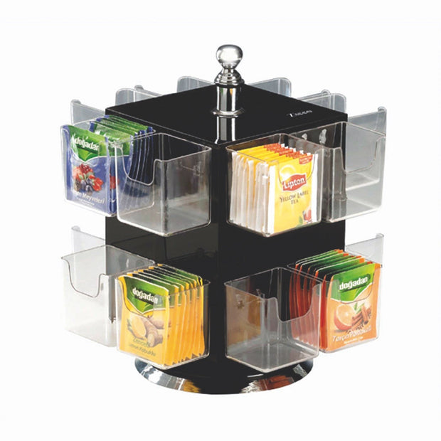 Rotating polycarbonate and acrylic display for tea bags with 16 compartments 26cm